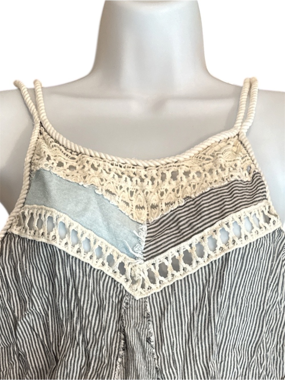 Free People Striped Crochet-Trim Tank Top in Cream & Black